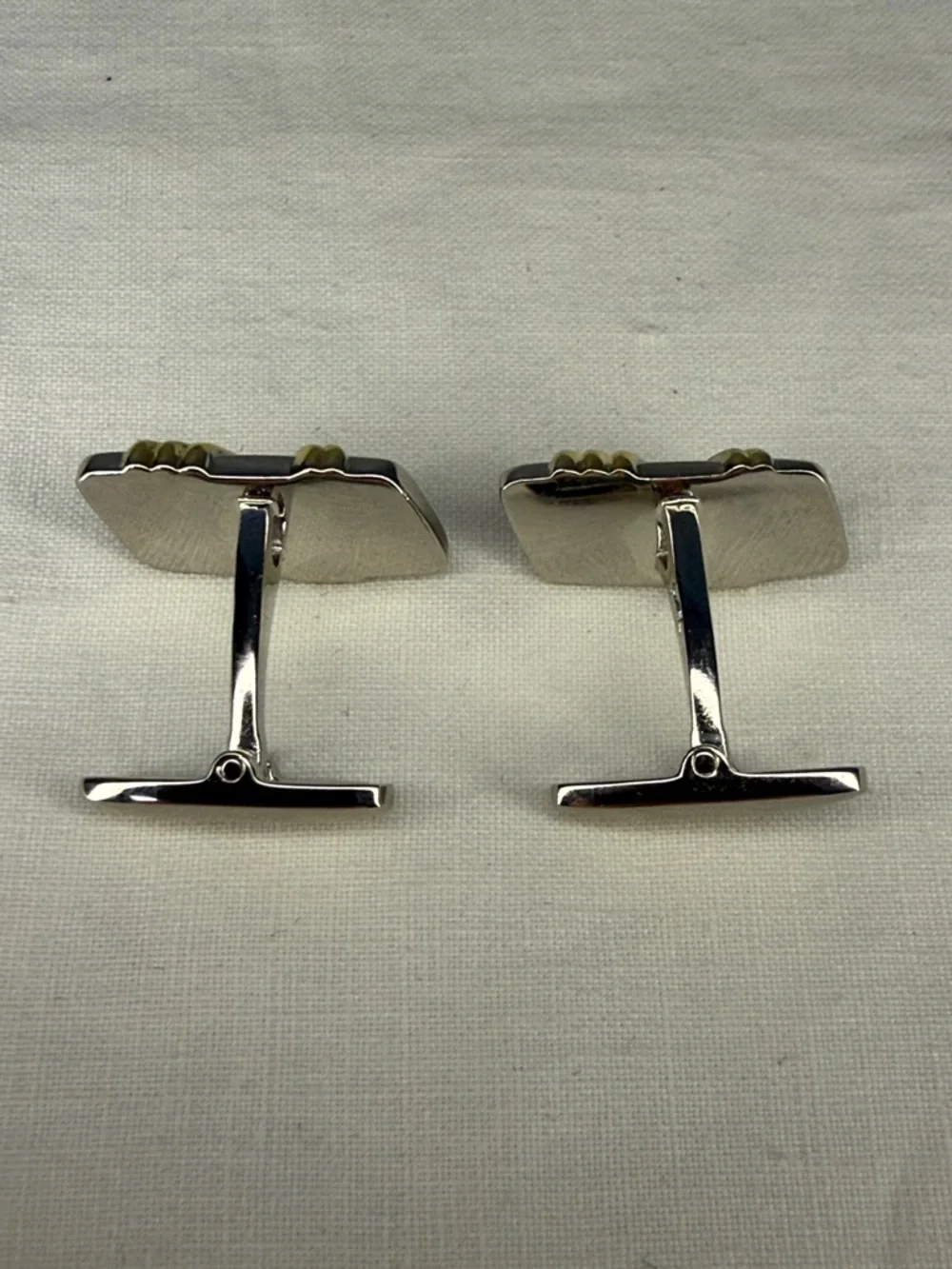 Saint Laurent YSL Two Tone Sculpted Bar Cufflinks Gold Silver 1